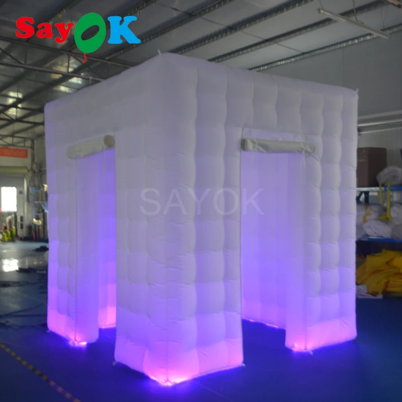 2 Doors Inflatable Photo Booth Background Inflatable Photo Booth Wall with LED Light for Wedding Tent Party Decorations