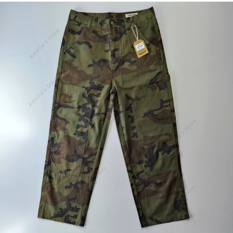 Men's Camo Cargo Pants Loose Fit Multi-Pocket Double Knee Work Trousers Military Tactical Fatigue Pants Outdoor Logger Pants