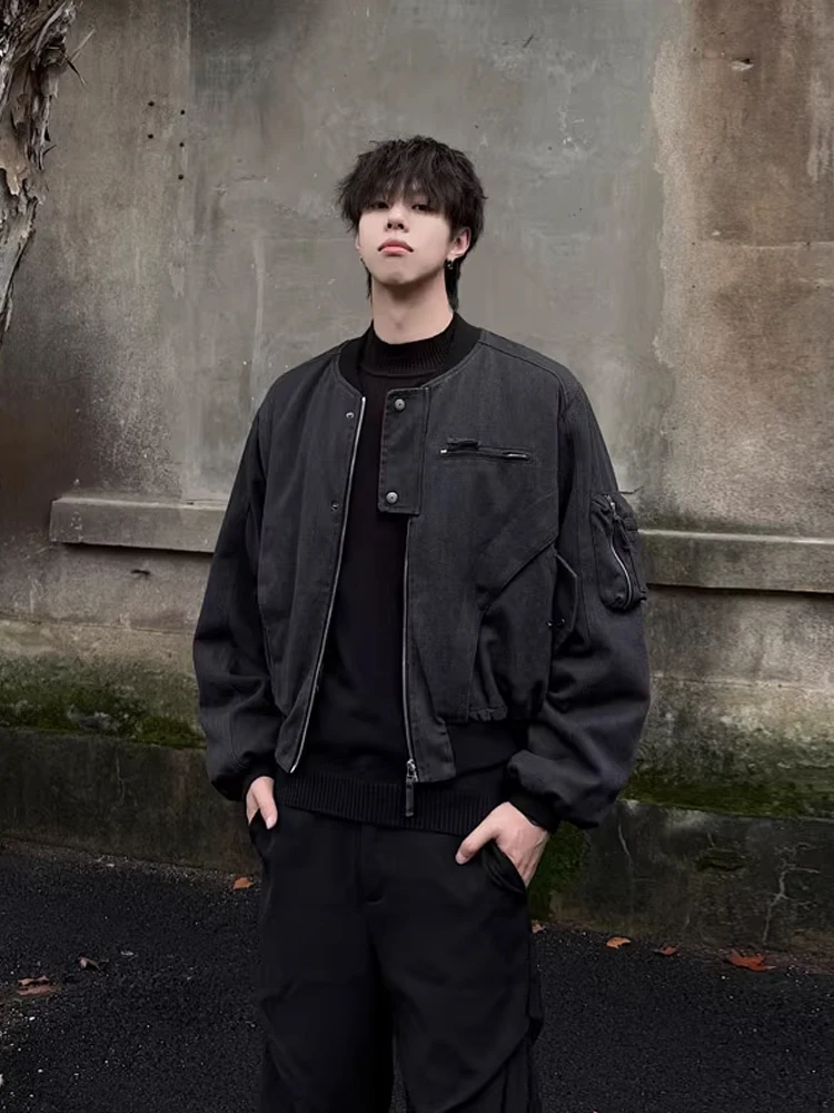 

Retro American Sle Men's Cotton Jaet ort Bomber Flight Coat Warmth Polyester Fiber Long Sve Zipper Closure Pure Color