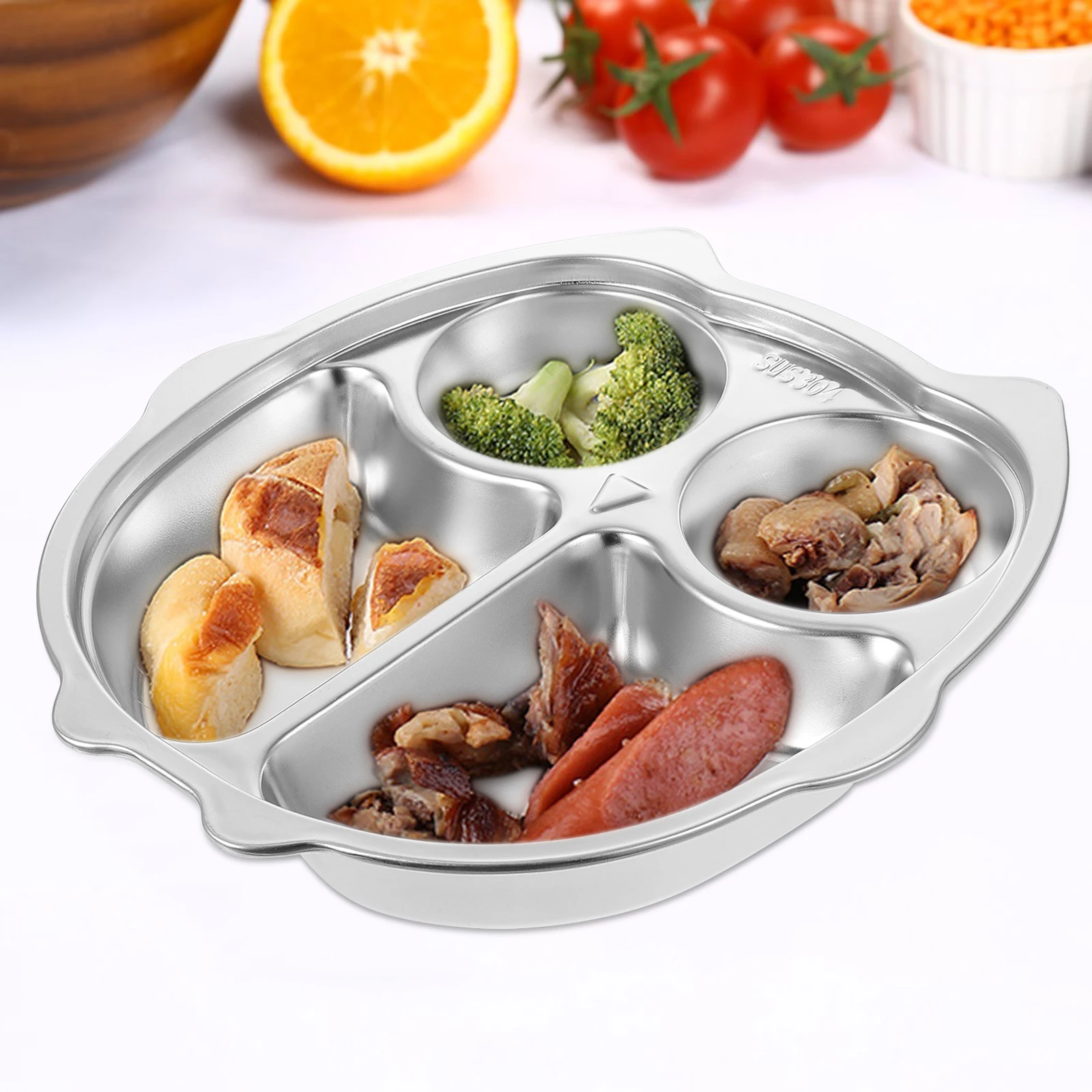 

304 Stainless Steel Divided Tray Meal Serving Plates Food Compartments Soup Sauce Utensils Dishware Set for Home School Hotel
