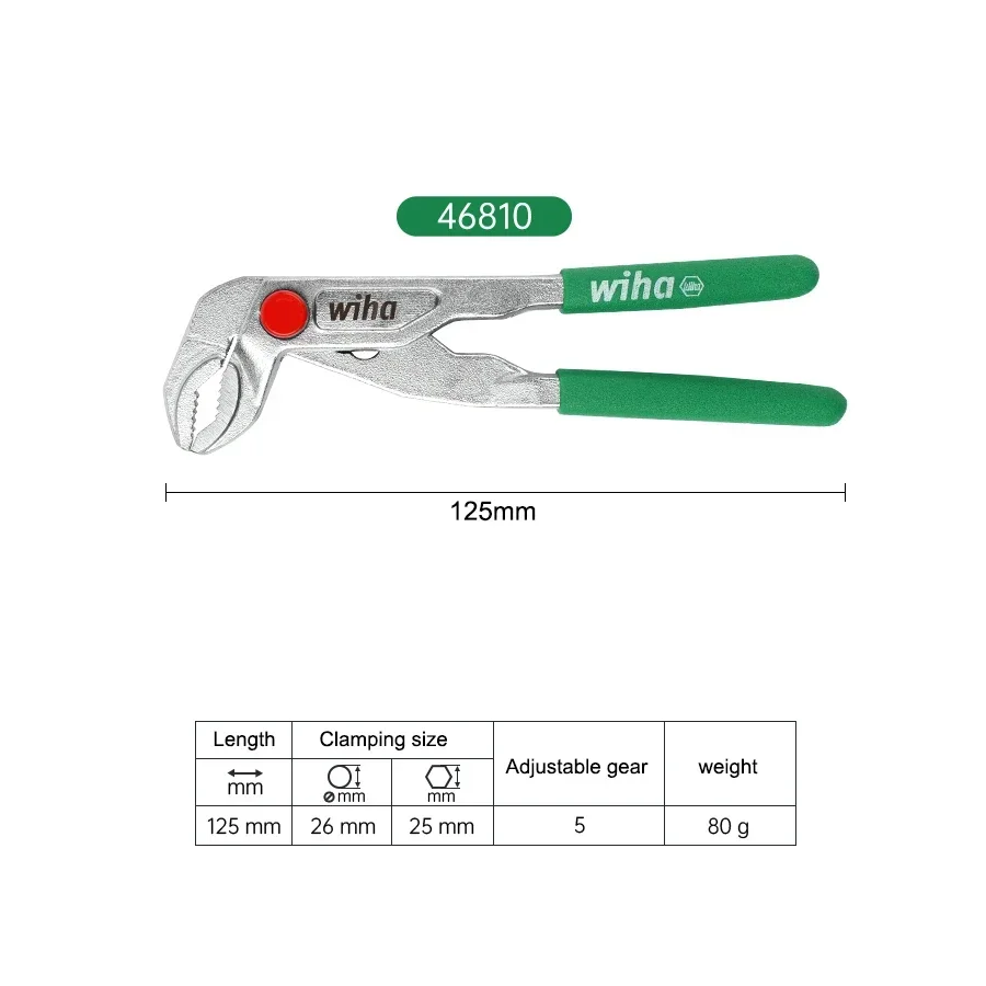 wiha NO.46810 Mini Multifunctional Water Pump Pliers 5 inch Single Hand Precision Pipe Pliers 5 Quick Adjustment Positions