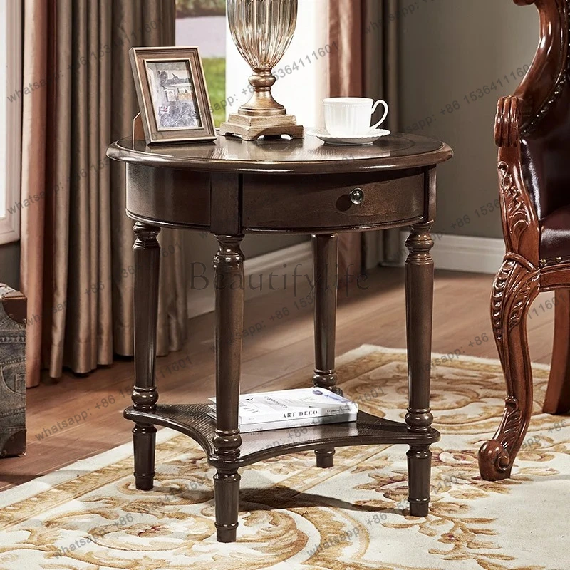sofa side few solid wood walnut small round table negotiation table balcony light luxury high-end small table