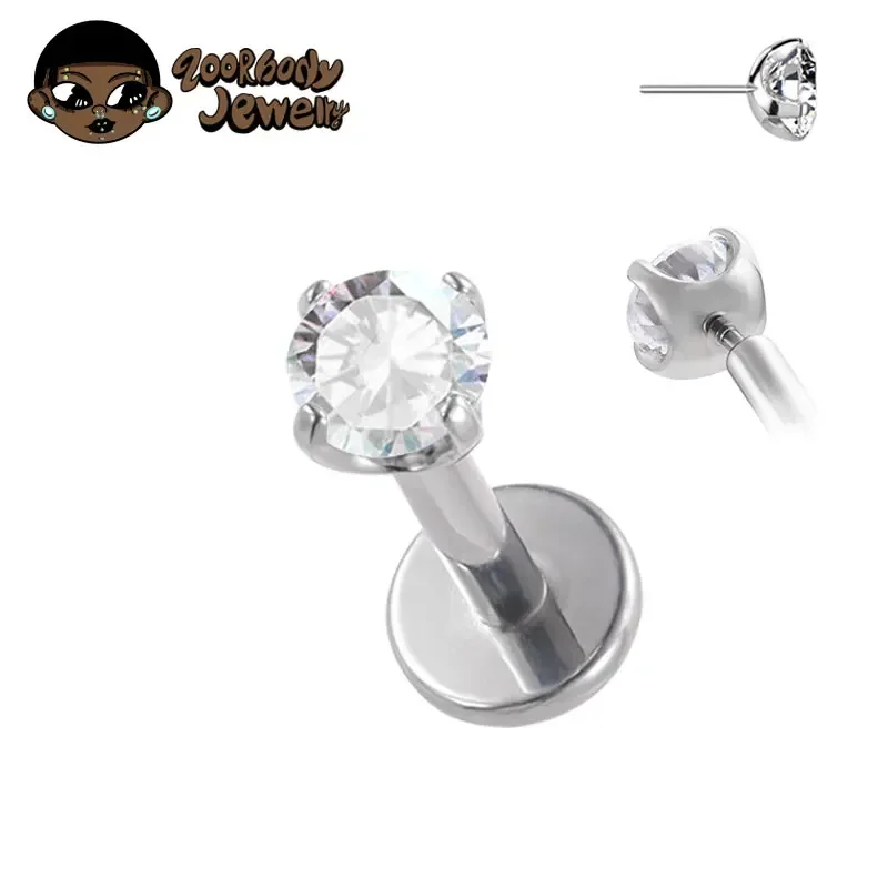 

ASTM F136 Titanium Threadless Push in Cut Round Back Claw Set CZ Top CZ Press Fit Threadless Lip Tragus Helix Stud Piercing