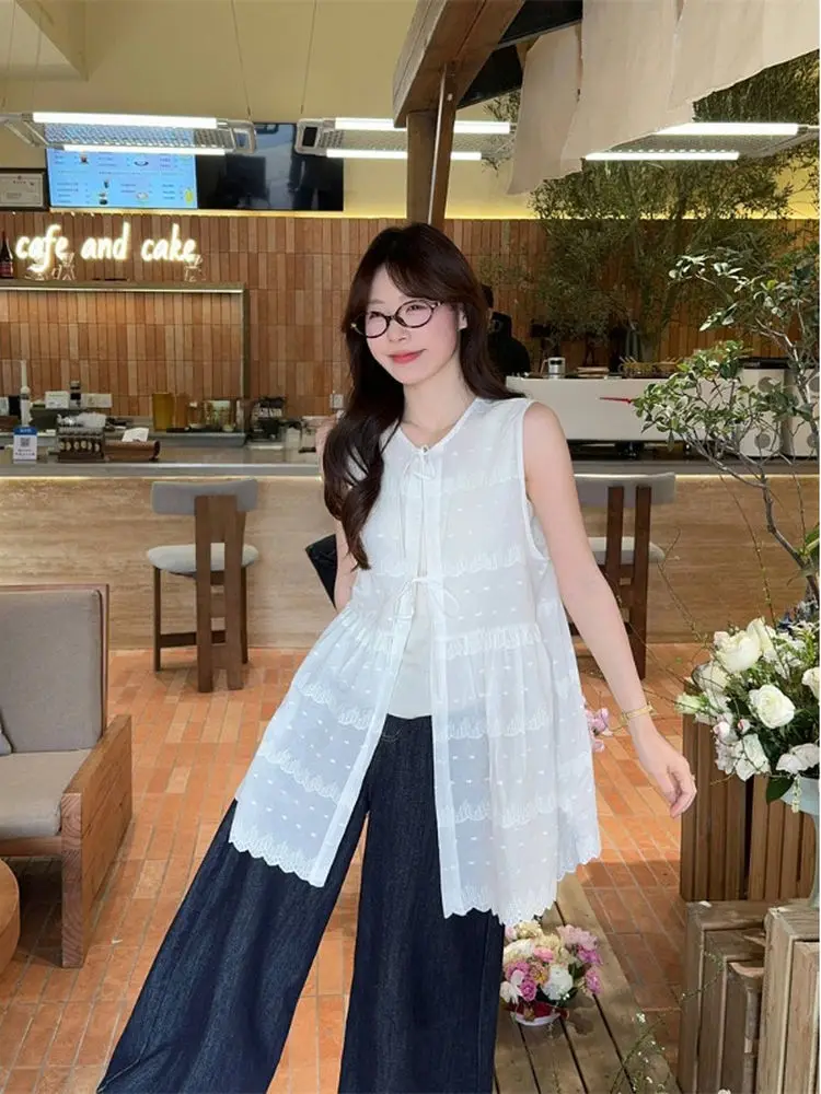 Elegant Embroidered Heavywork Cover up Vest Dress Loose Fit Base Skirt Dress Korean Style Commute Flower Pattern Spring Summe...