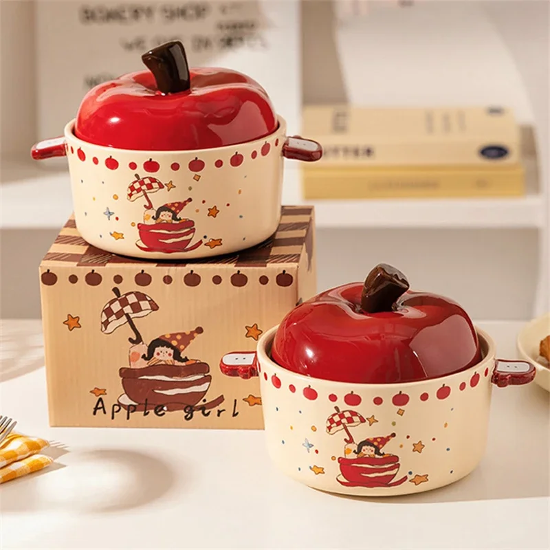 New Cute Cartoon Girl Printed Instant Noodles Bowl And Tableware Birthday Gift With Lid Ceramic Tableware 8inch
