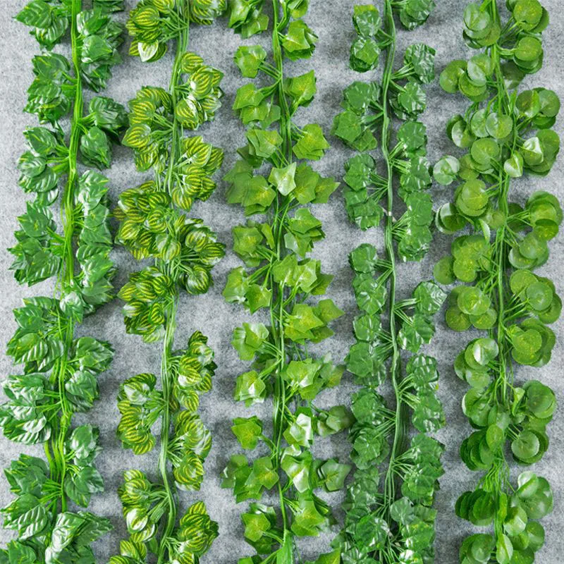 Artificial Plant 2.1M Green Ivy Leaf Wreath Silk Wall Hanging Vine Family Garden Decoration Wedding Party DIY Fake Wreath Leaves