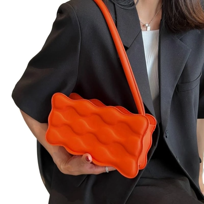 X7XC Fashionable PU Waved Underarm Bags Shoulder Armpit Bag for Social Gatherings