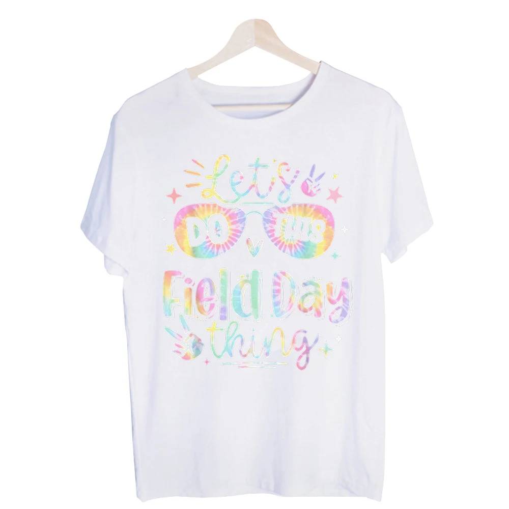Men's Tie-Dye Sunglasses Slogan Graphic Tee, Short Sleeve Crew Neck T-Shirt for Summer Field Day and Casual Outfits