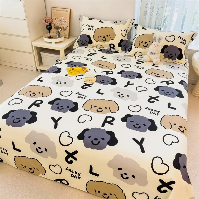 Cartoon Dogs Flat Sheet Lovely Puppy Cotton Bed Sheet Set Pet Animal Bedding Sheets Kids Bedroom Decor Sheets with 2 Pillowcases