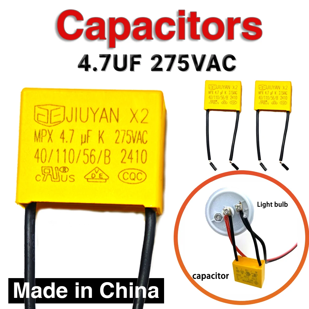 

4.7UF 275V Safety Capacitor 275VAC 225 Pitch 27mm Polypropylene Film Capacitor Suitable for smart touch switches without neutral