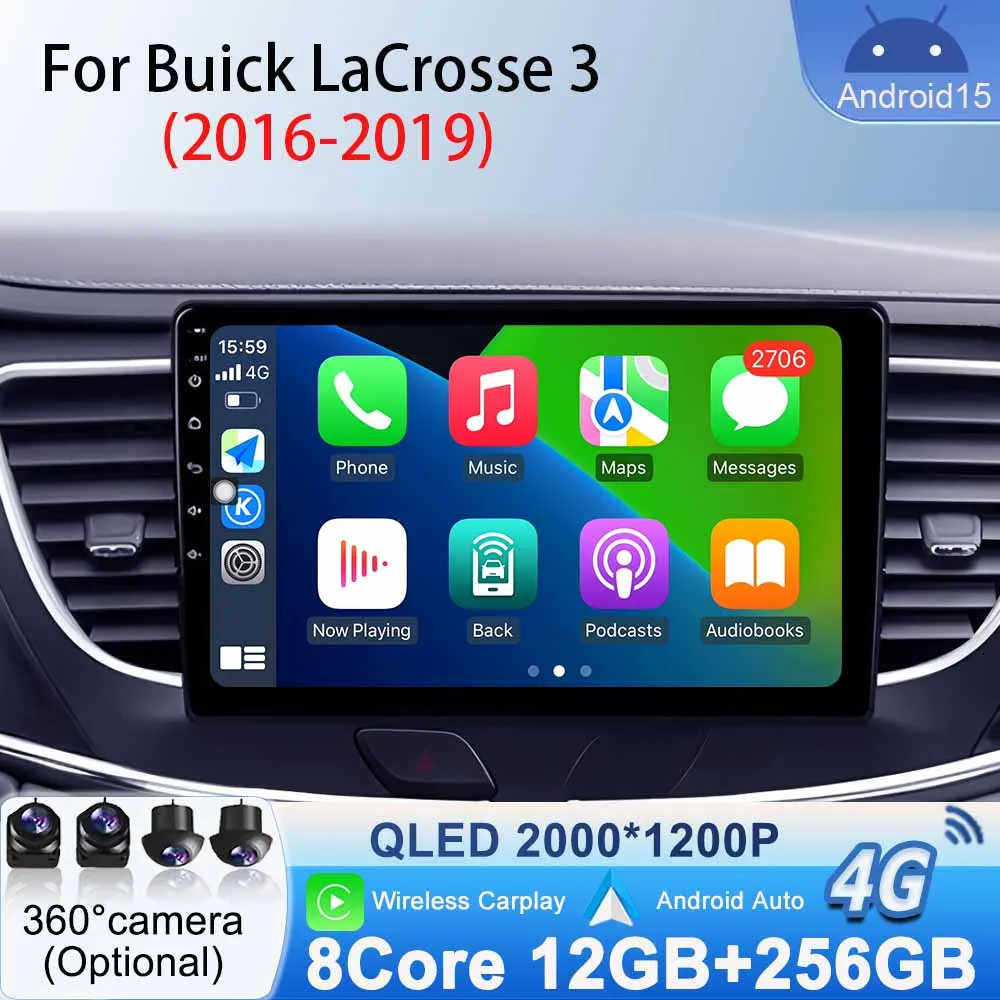 Carplay راديو السيارة أندرويد السيارات ل بويك لاكروس 3 2016 - 2019 سيارة الوسائط المتعددة فيديو بلوتوث لاعب نظام تحديد المواقع والملاحة أندرويد 15 #1