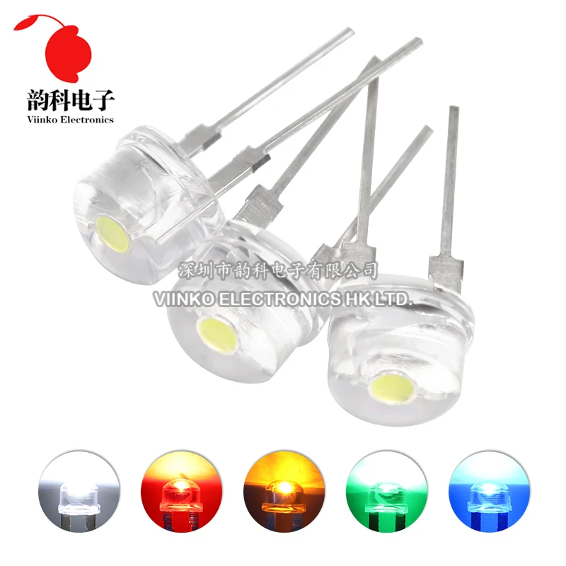 Super Bright LED Straw Hat Light Emitting Diode, Branco, Azul, Verde, Vermelho, Amarelo, Branco, Destaque, Astigmatismo, F8, 8mm, 0.5W, 10Pcs