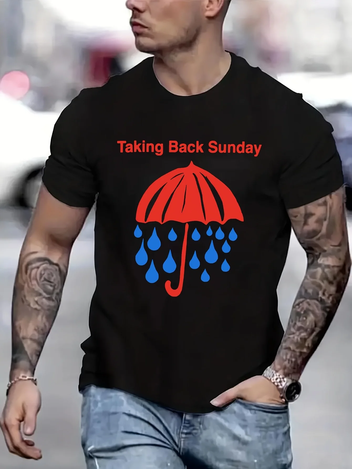 Taking Back Sunday Rain T-Shirts Men's Cropped Men's Cropped Anime Men T shirt Printed T-Shirt B5020904