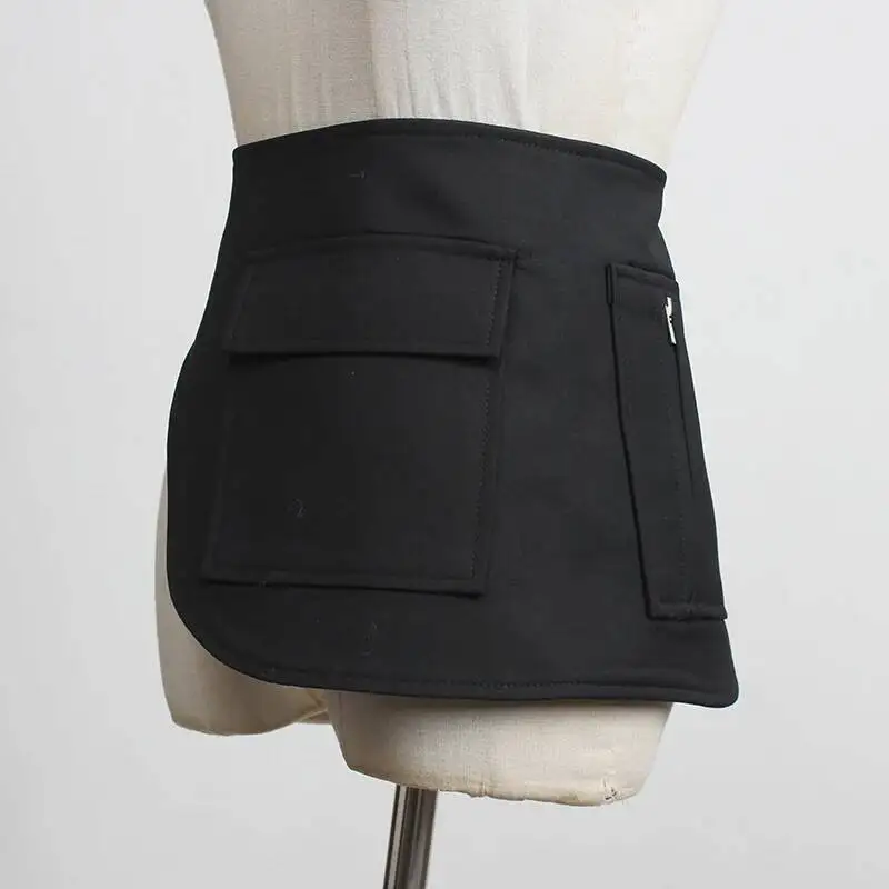

Pocket Zipper Black Irregular Long Wide Belt Personality Women New Fashion All-match Spring Autumn 2026 SSZ7