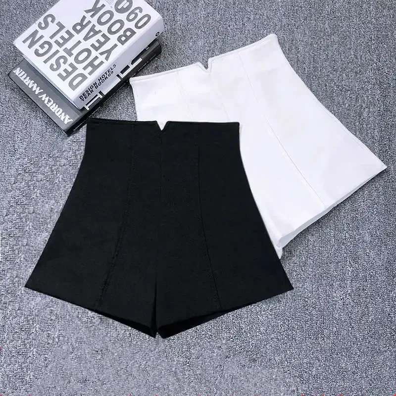 

2024 Summer Women New Mini High Waist Shorts White Black Stretch Suit Shorts Female Hotpants Elegant Wide Leg Solid Short Jeans