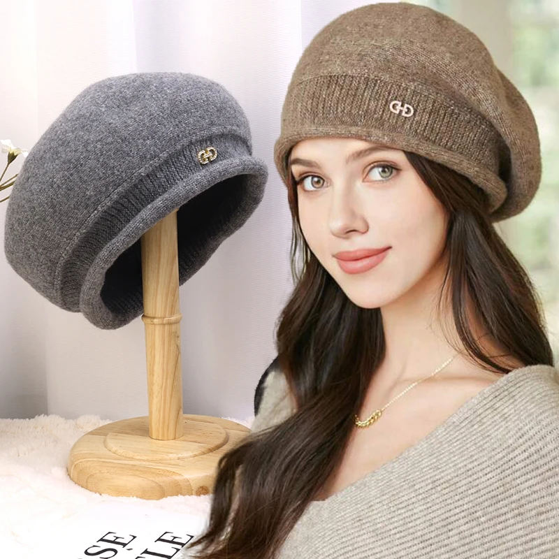 Autumn Winter Simple Premium Feel Sweet Cool Versatile British Painter Style Beret Warm Windproof Mushroom Hat Elegant Cute Cap