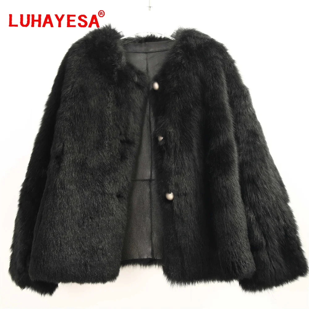 2024 Spain Tuscany Lamb Fur Shearling Clothing Women Black Simple Guaranteed Natural Sheepskin Fur Jacket