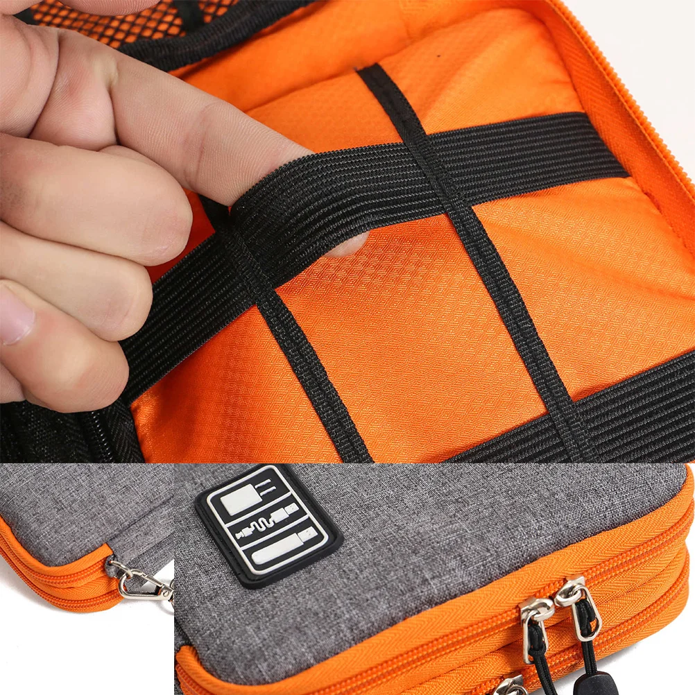 

Digital Accessories Organizer Bag Grey Double-Deck Storage Large Capacity Portable USB Cable Earphone Phone Pouch Waterproof