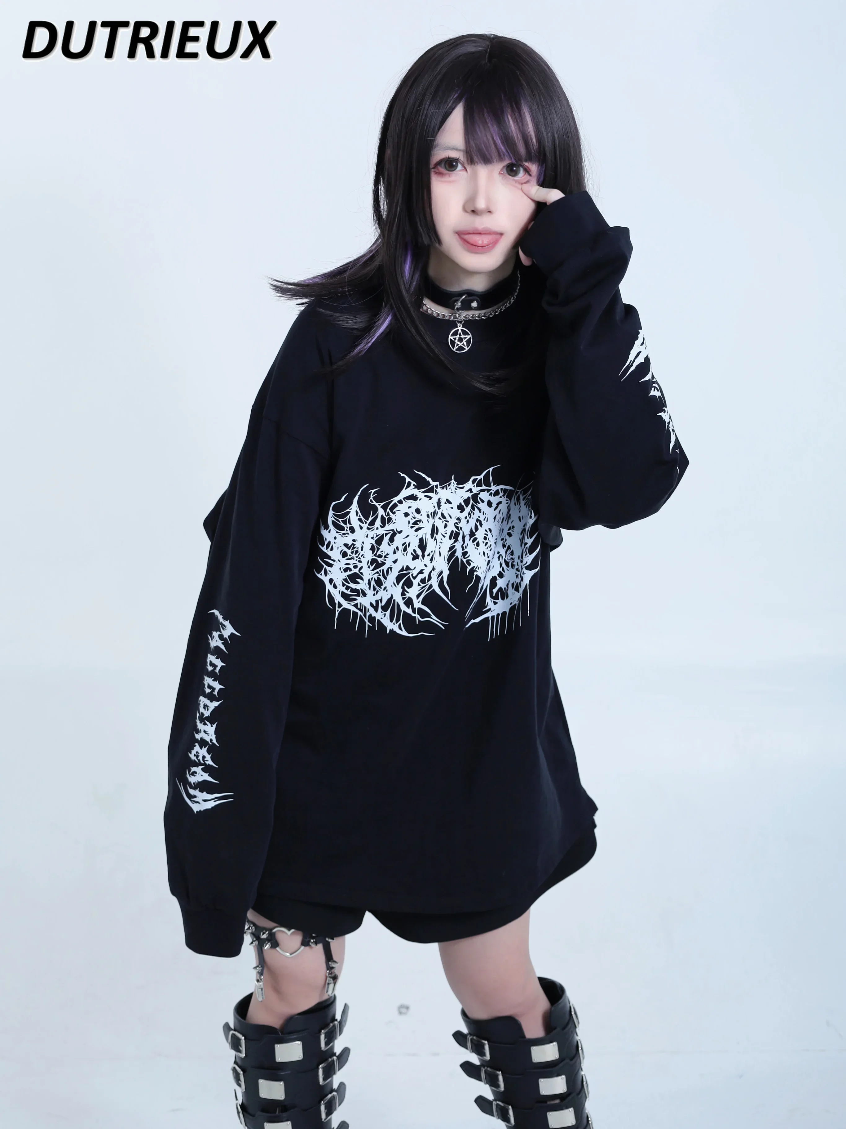 Fashion Long Sleeve Tops for Women Subculture Japanese Style Crew Neck Pullover Loose Gothic Dark Lady Casual Sweatshirt