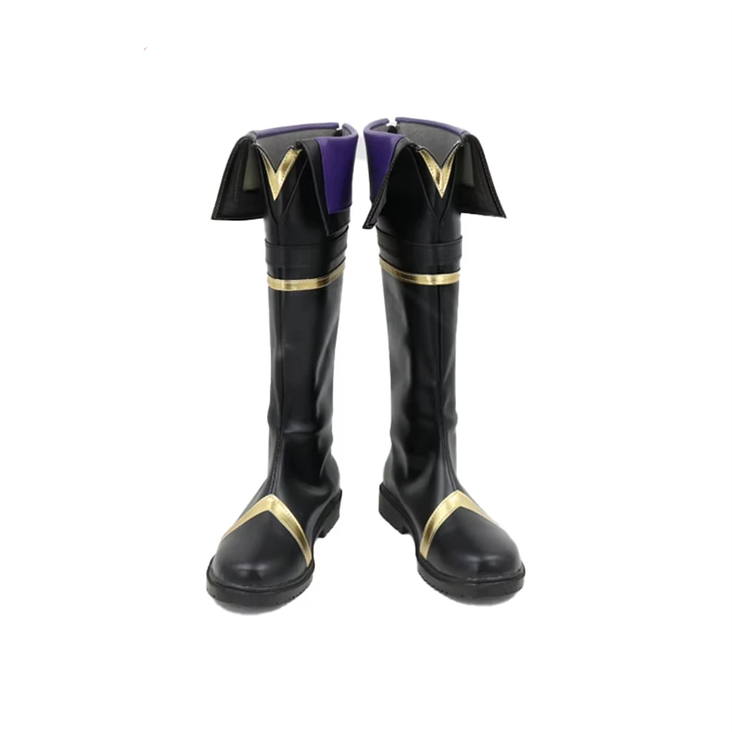 Males Cosplay Shoes Black Boot With Purple Cuffs Long  Boots Props Halloween Party Man Role Play Customized