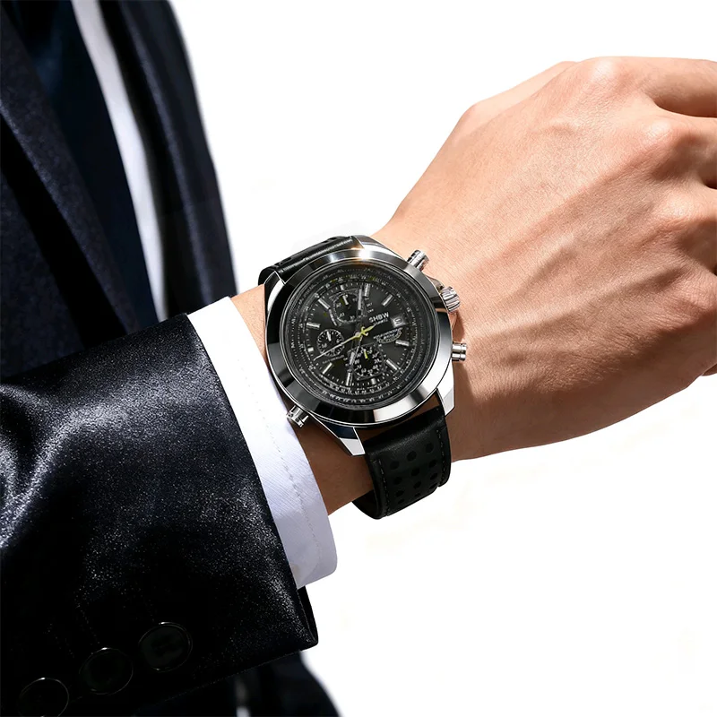 2025 SHBW ساعة كوارتز عصرية فاخرة للرجال - سوار دائري من الفولاذ المقاوم للصدأ |   ، تقويم مضيء، 3Bar مقاوم للماء، متعدد الوظائف