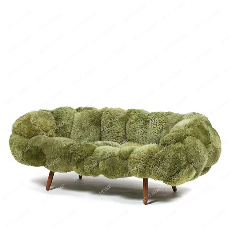 

Nordic Art Creative Plush Sofa Stool Simple Modern Solid Wood Sofa Chair Hotel Villa Sofa