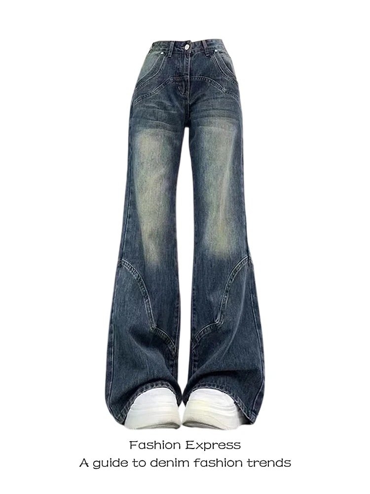 

Retro American Vibe High Waist Wide Leg Jeans Women's Autumn Winter Faion High Waist Bell Bot Non Fitting Waed Denim