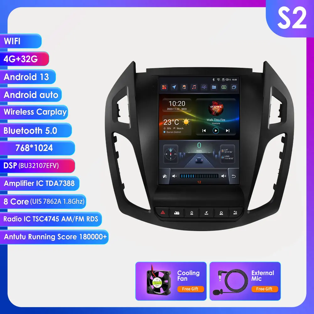 9.7 Inch Android Autoradio voor Ford Transit Tourneo Connect 2013-2018 Auto Audio GPS Carplay Android Auto multimedia Speler WIFI - afbeelding 1