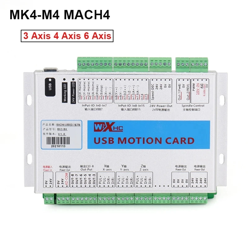 MK4-M4 MACH4 3 Axis 4 Axis 6 Axis CNC Breakout Board 2000KHz USB Motion Card For Engravers Lathe Machines