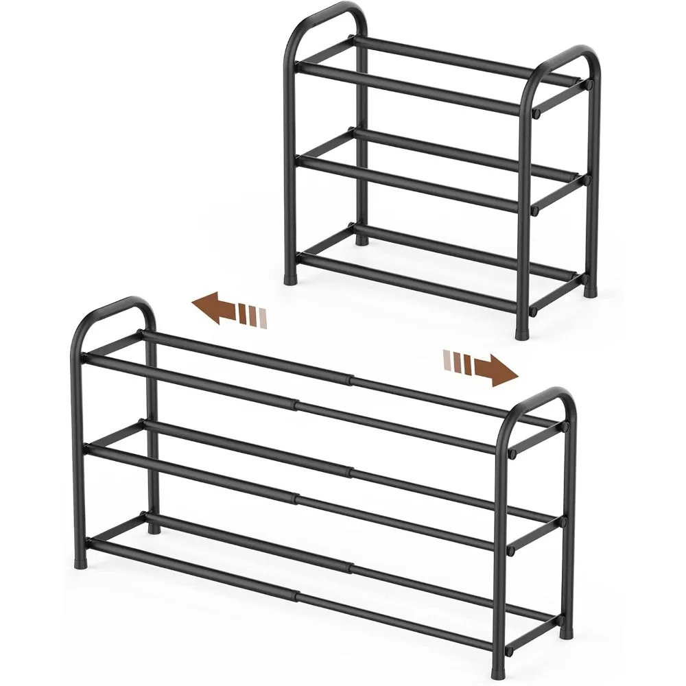 

3-Tier Expandable Shoe Rack,Adjustable Shoe Shelf Storage Organizer Heavy Duty Metal Free Standing Shoe Rack