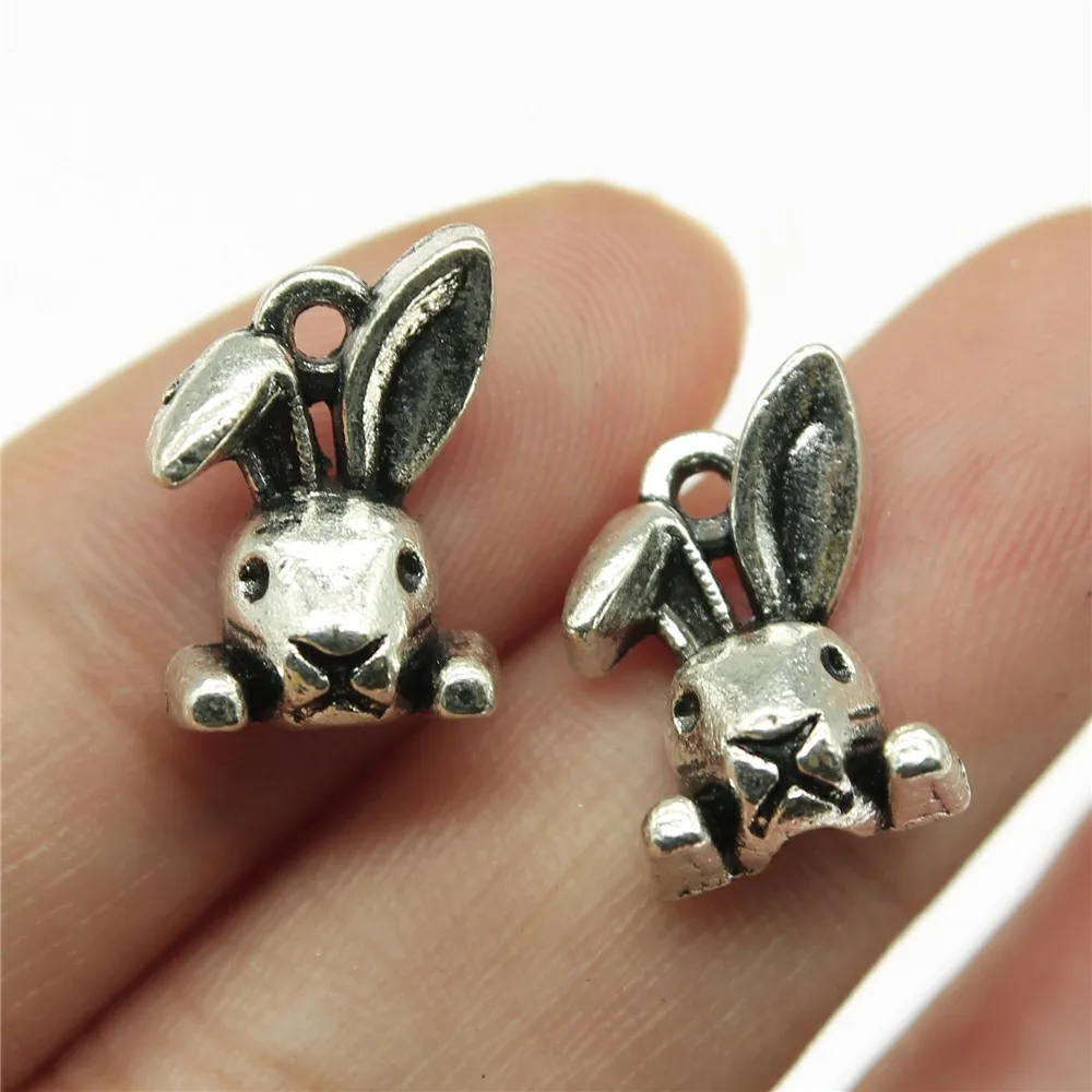 20pcs 14x10x5mm(0.55x0.39x0.2inch) Antique Silver Color Rabbit Head Charms DIY Jewelry Making Findings