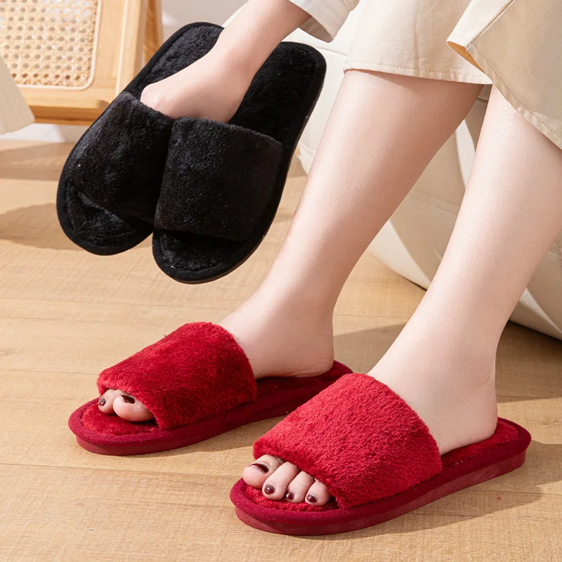 Fluffy Slippers Women Home Fashion Designer Shoes Girls Popular Casual Platform Indoor Fur Slides Ladies Flats Open Toe Elegant