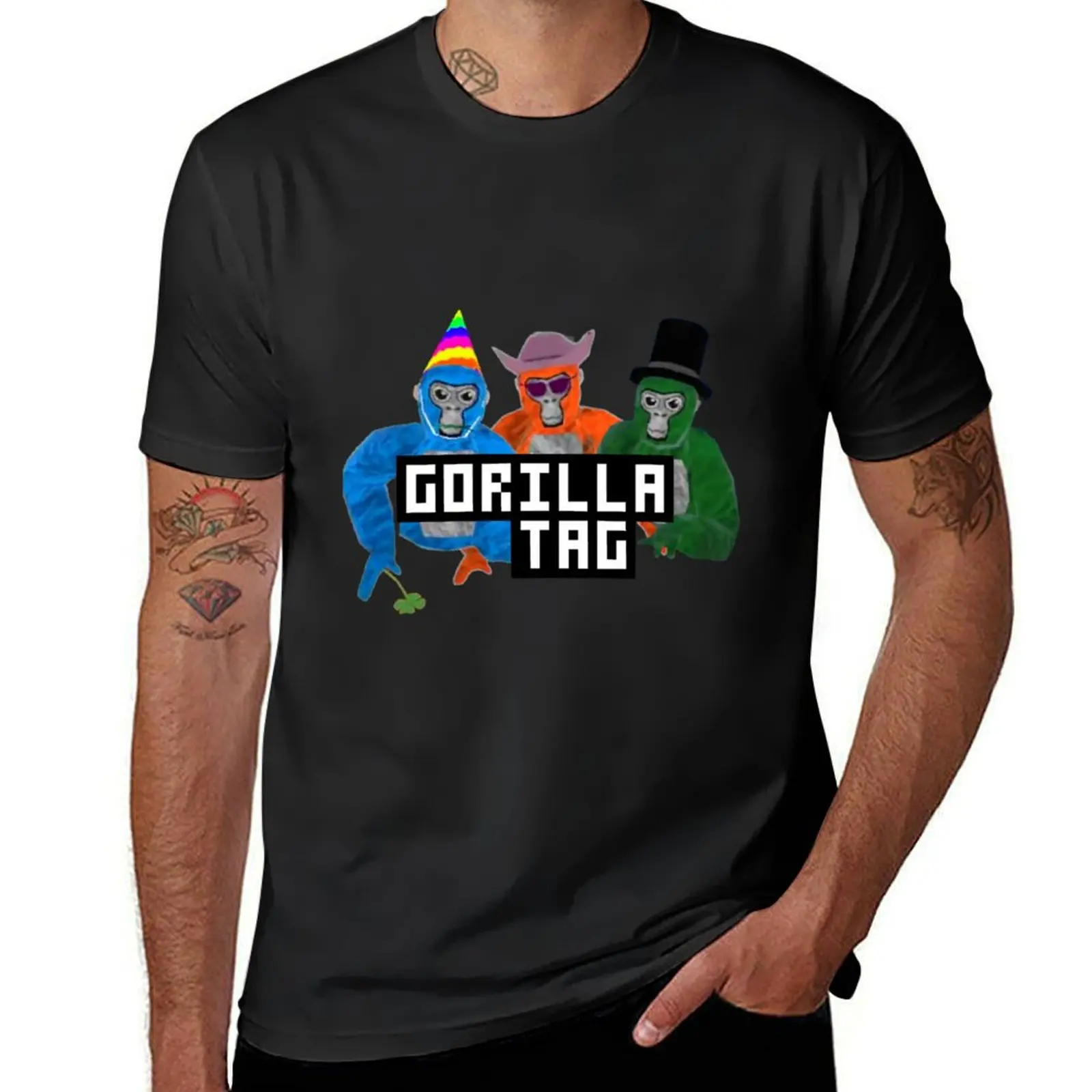 Gorilla Tag Gorilla Blue Party Hat Orange Cowboy Green Top Hat Monkey by POLKART T-Shirt oversized T-shirt men