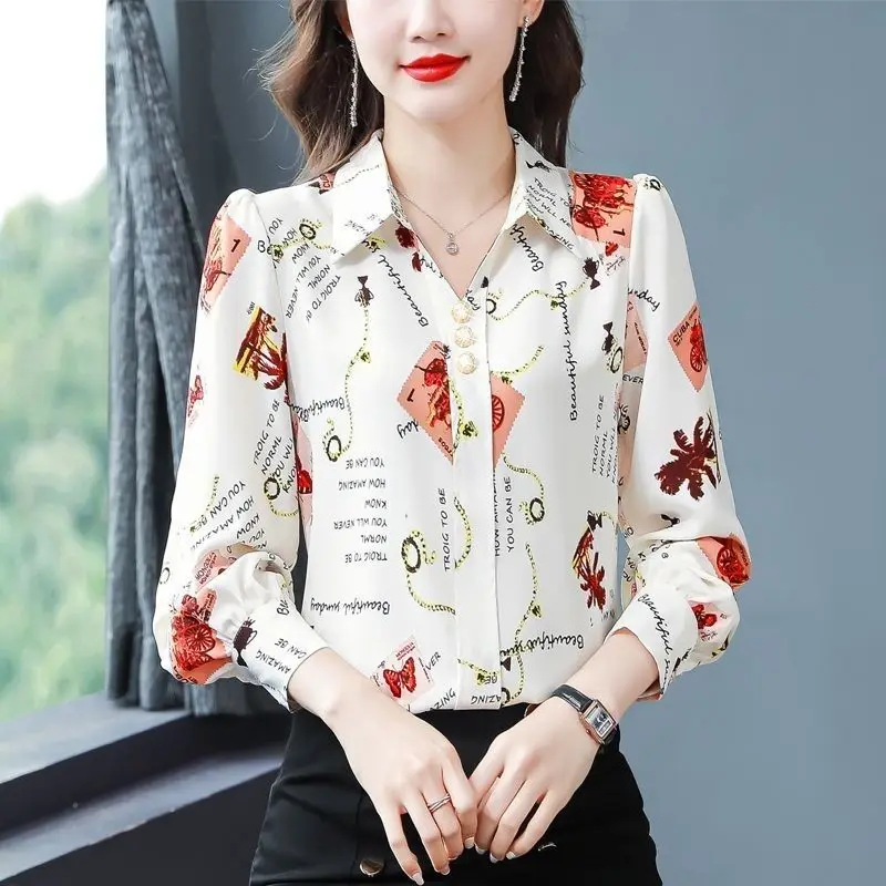 Spring Autumn Loose Casual Floral Print Shirt Ladies Long Sleeve Sweet Fashion All-match Tops Women Temperament Cardigan Blouse