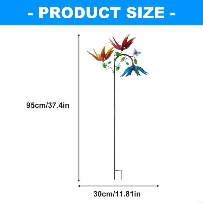 Metall-Garten-Windradpfahl, 30 x 95 dreirädriges Eisen-Yard-Stück mit Bodeneinsatz für Rasen- und Blumenbereich B03E – Detail 6