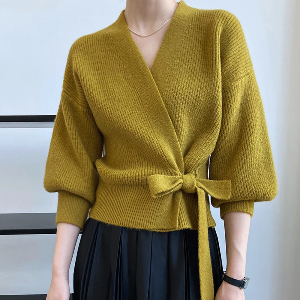 Ticketsx المرأة الدانتيل يصل سترة متماسكة الأزياء الصلبة الخامس الرقبة طويلة الأكمام قصيرة فضفاضة سترة أنيقة عارضة تخفيف سيدة سترة #1