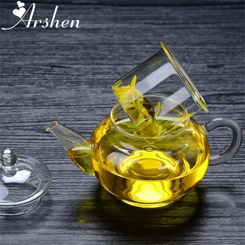 Arshen Newest 250ml Filterable Heat-resistant Glass Teapot Double Wall or With Stainless Steel Spring Teapot Clear Glass Tea Pot