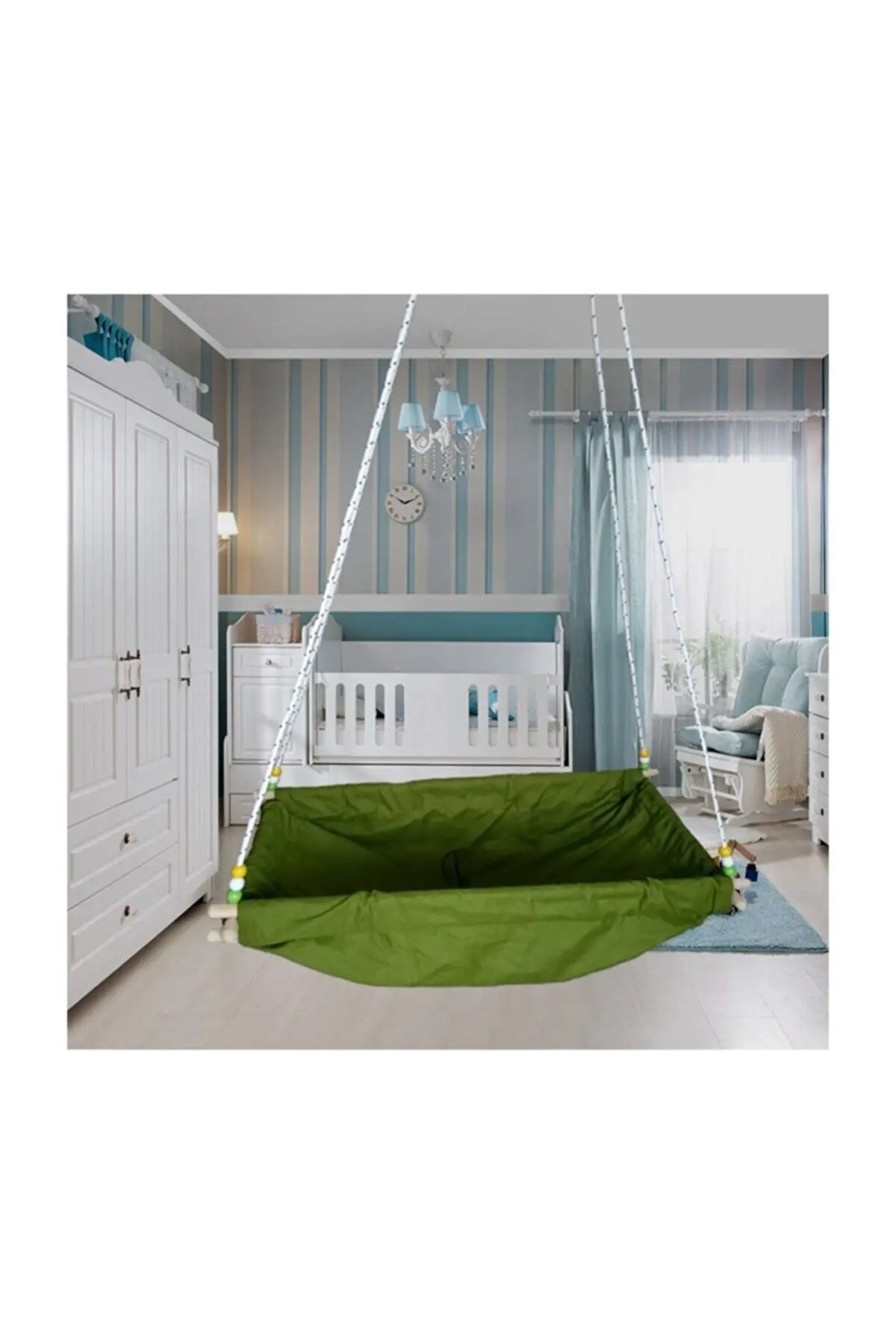 Wooden Spring Bounce Hammock Cradle Hoppala Ceiling Hanging Swing Baby Bed With Sheet Rope