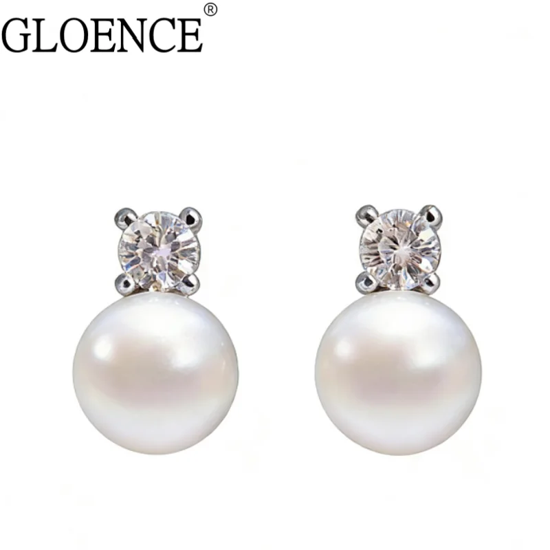 

Серьги из стерлингового серебра 925 пробы с натуральным пресноводным жемчугом 7-8 мм и цирконием для женщин, модный подарок на встречу