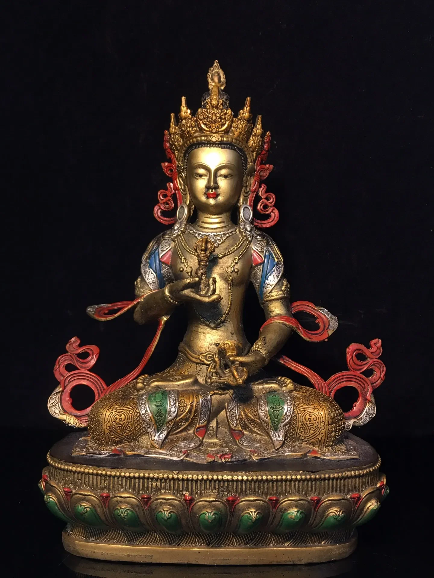 

11"Old Xizang Folk Collection Old Bronze Painting Vajrasattva Dorje Sempa Tibetan Buddha Ornaments Worship Hall Town house