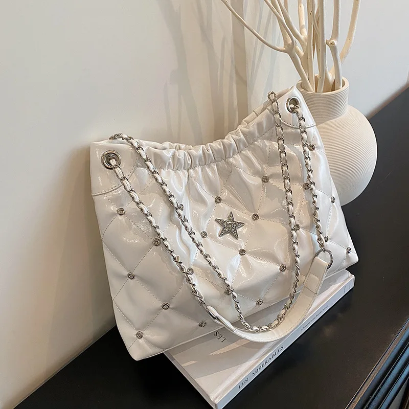 

2025 Crystal Quilted Tote Bag for Women Minimalist Shoulder Crossbody Purse Fashionable Handbag