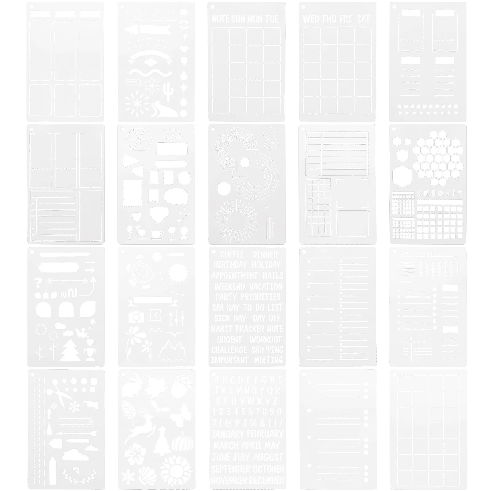 

20pcs Journal A5 Diy Painting Templates For Adults Planner Graffiti Stencils For Journaling Drawing Crafts Durable Pet
