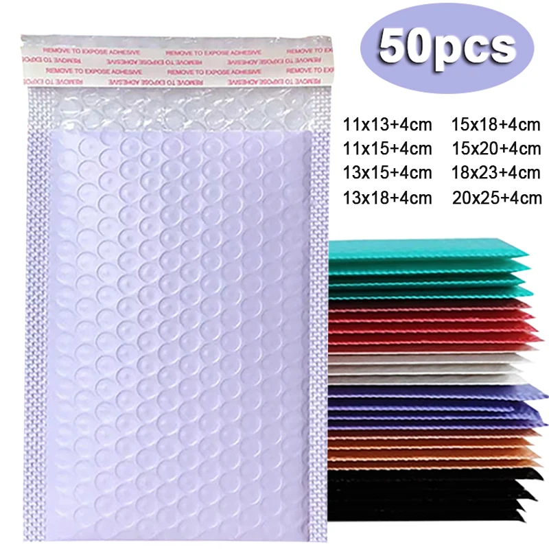 50 Pack Purple Bubble Padded Mailers, Self‑Seal Poly Mailing Envelopes, Shock‑Absorbent Shipping Bags for Product Packaging