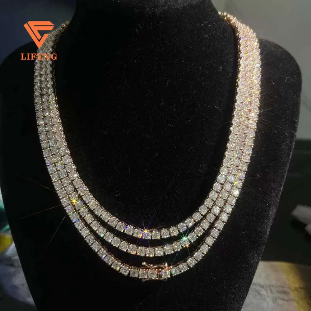 Wholesale Hip Hop Jewelry Yellow White Rose Gold Vvs Moissanite Diamond Iced Out Custom Tennis Chain