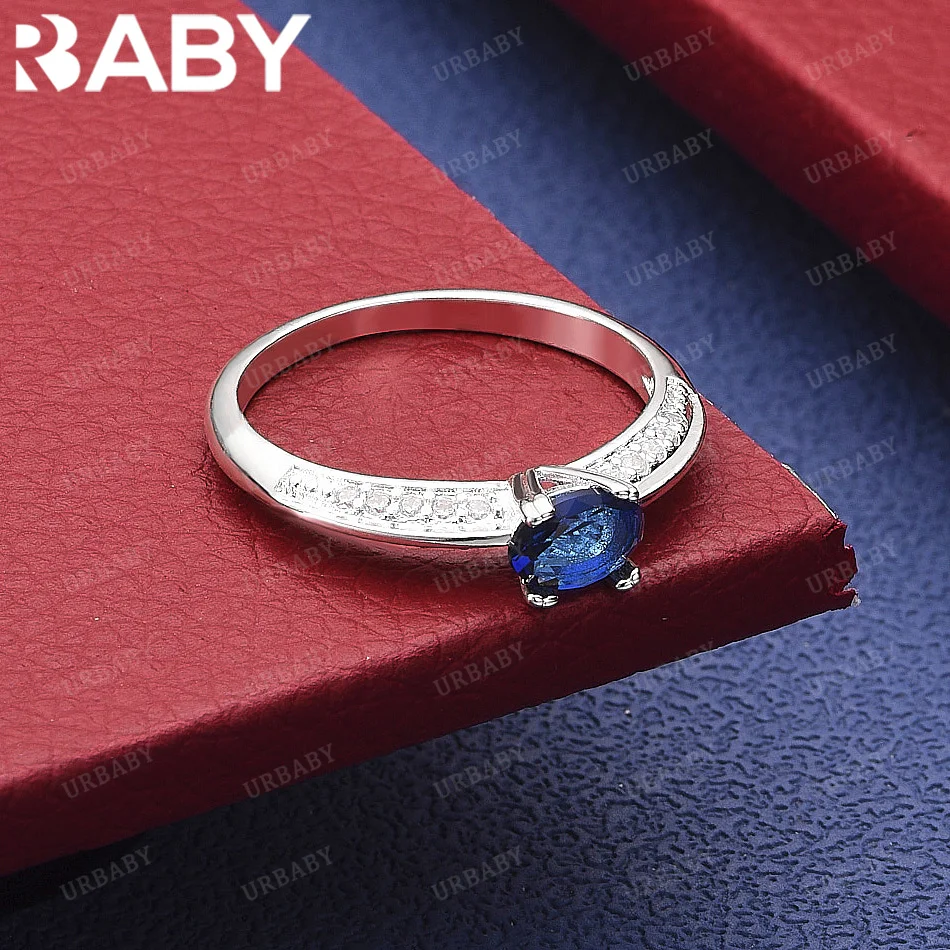 

Кольцо URBABY из стерлингового серебра 925 пробы с простым овальным синим цирконом, модное ювелирное украшение, обручальное/помолвочное украшение