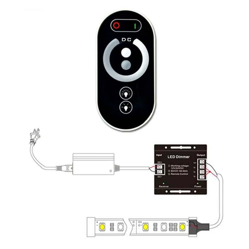 Abzv-controlador de escurecimento de toque led portátil 6 teclas rf controle remoto sem fio led monochrome luz de tira dimmer 12-24v 18a