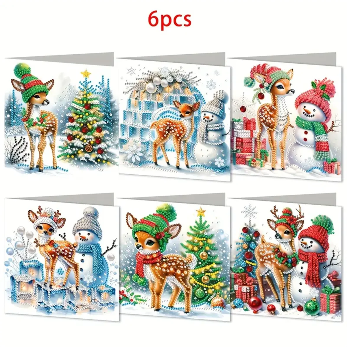 6-pcs Diamond Painted Cross Stitch Stitching Kit Greeting Card Diy Rhinestone Mosaic Postcard Gift Home Christmas Party Wishes