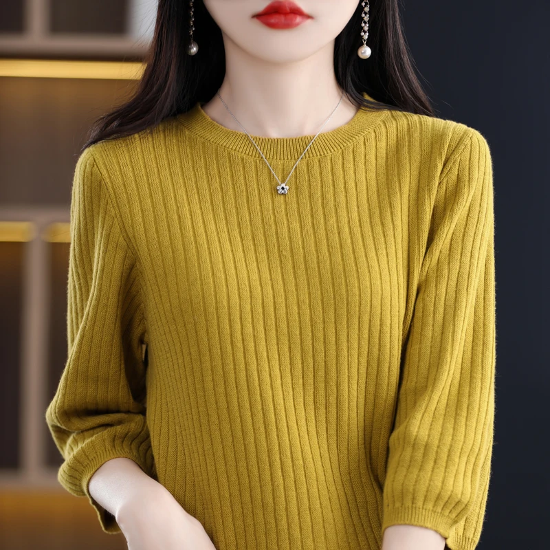 

Весенне-летний новый стиль: женский свитер из чистого хлопка, вязаный, с низким круглым вырезом, рукавом 3/4, модная базовая кофта/верхняя одежда