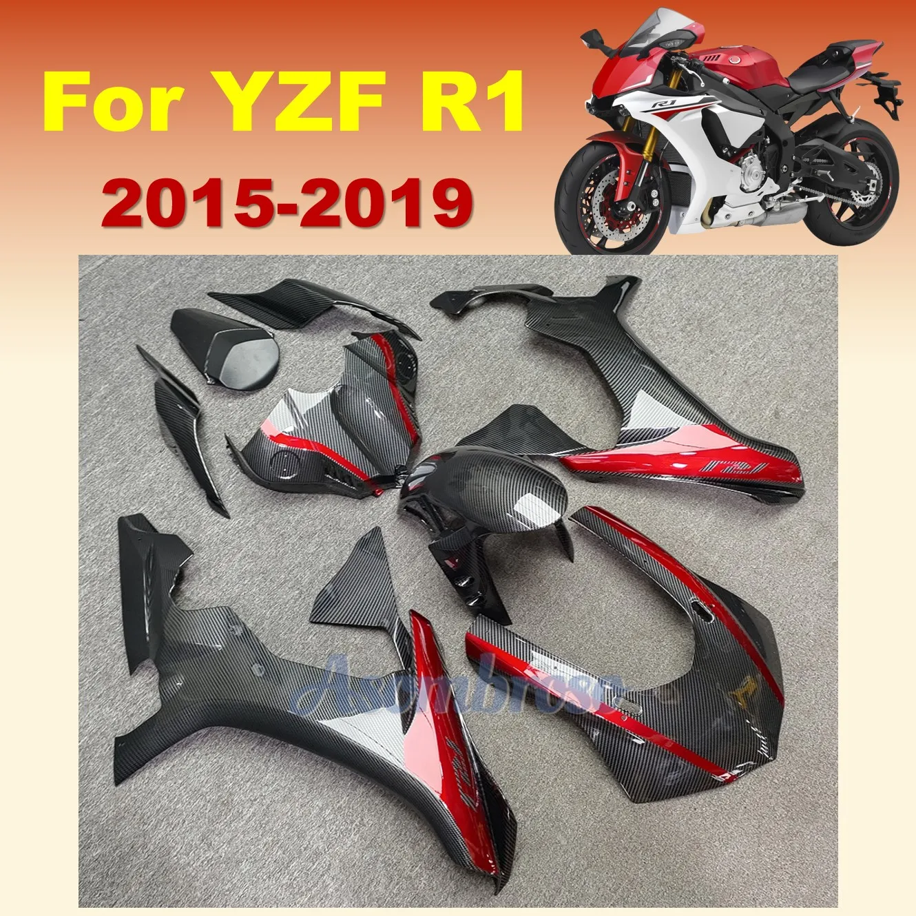 

Комплект обтекателей кузова из углеродного волокна для YZF-R1 2015 2016 2017 2018 2019 YZF R1 15-19 YZFR1 YZF1000 окрашенные обтекатели