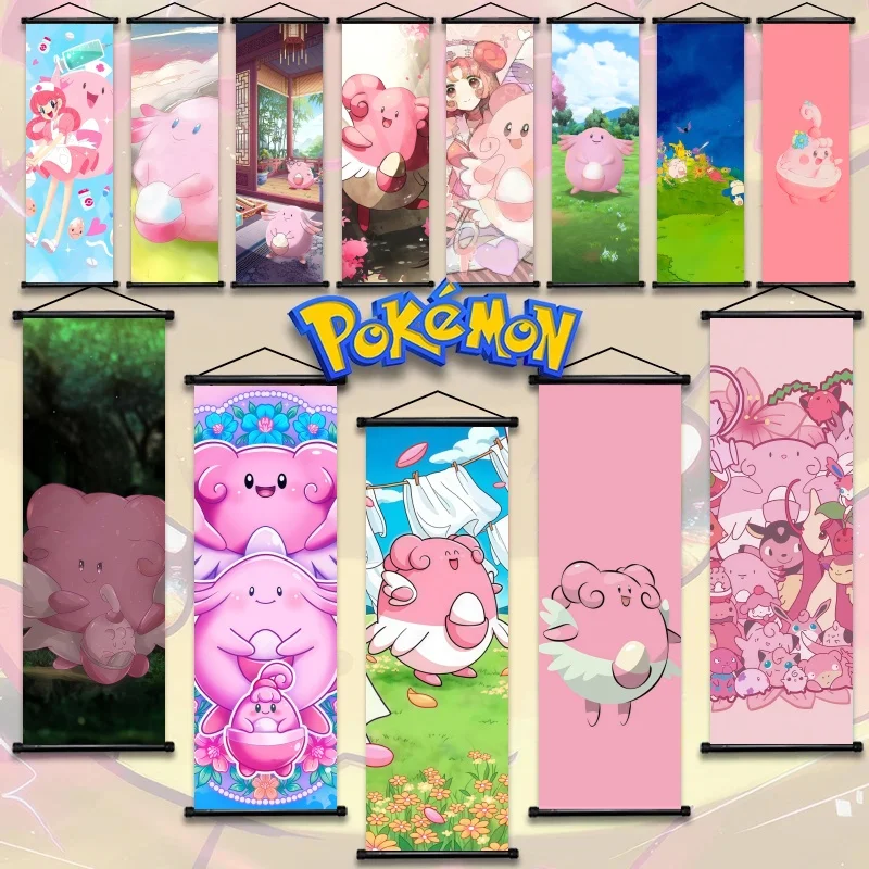 Pokemon Blissey & Chansey hängende Scroll-Poster – Herz – schmelzende und bezaubernde Anime-Wanddekoration für Pokémon-Fans